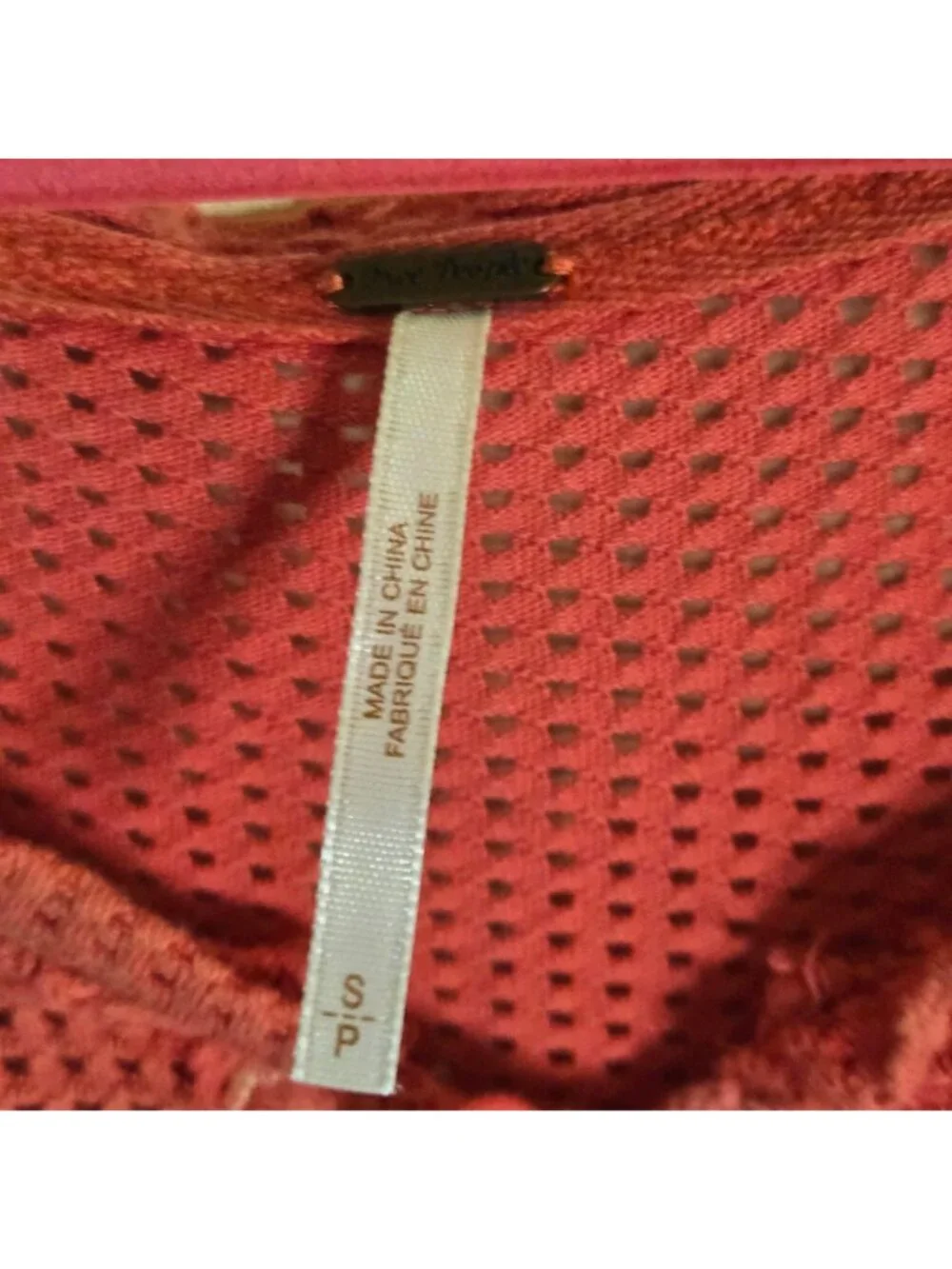 Free People Bohemian Crochet Shoulder Tie Neckline Faded Red Cotton Top Size S